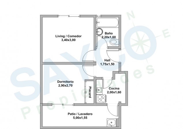 Vendo 2 ambientes 39m2 c/patio