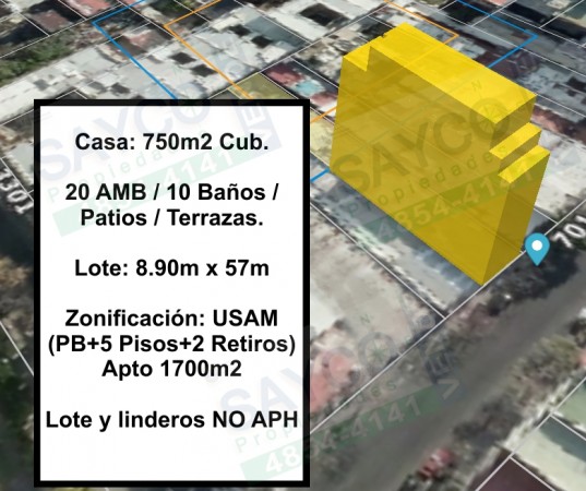 Vendo Terreno 8.90x57 USAM 1700m2 PB+5P+2Retiros.