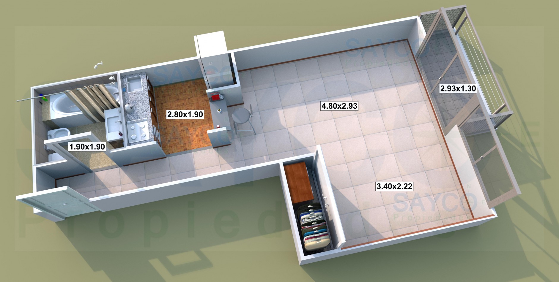 Departamento · 40m² · 1 Ambiente · 1 Cochera OPC