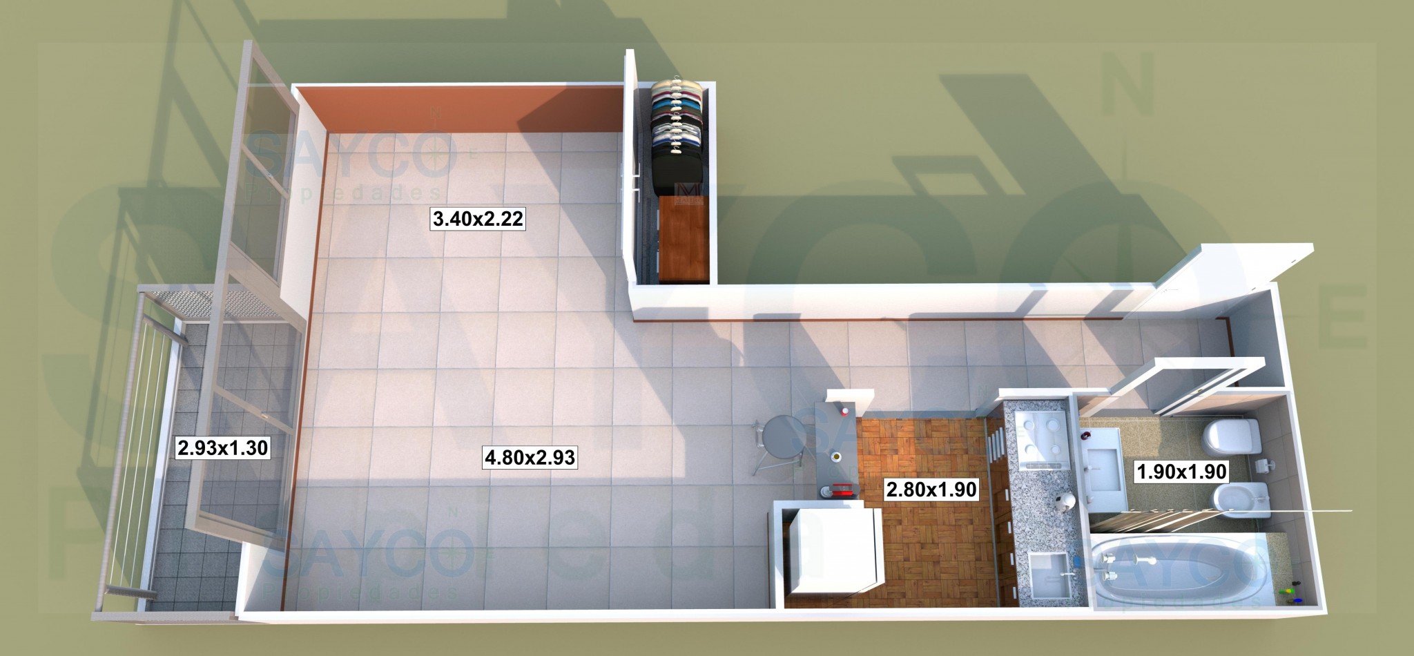 Departamento · 40m² · 1 Ambiente · 1 Cochera OPC