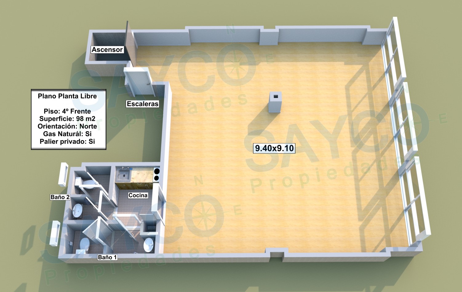 Retiro - Piso Oficina Al Frente Sup 98 m²