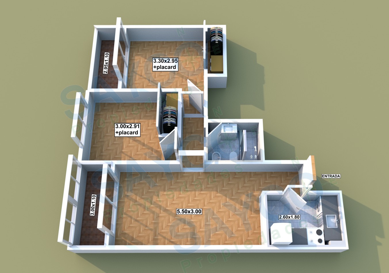 Reciclado a NUEVO 3 amb de 60m2 c/ 2 balcones.