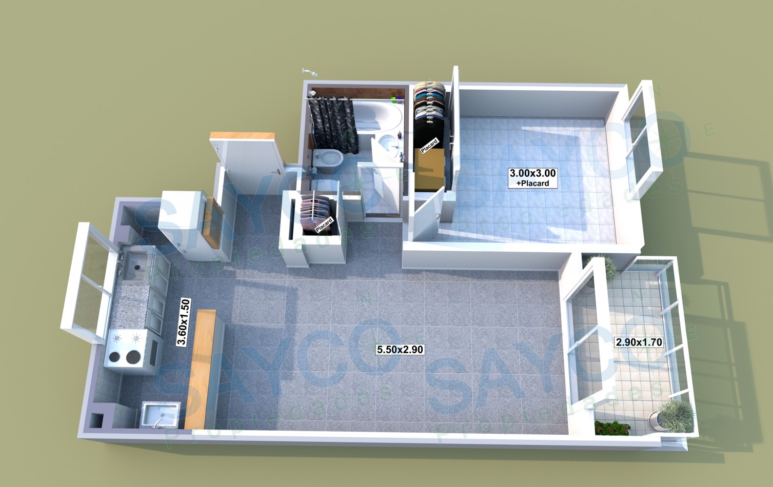 Vendo 2 ambientes c/balcon Apto Profesional