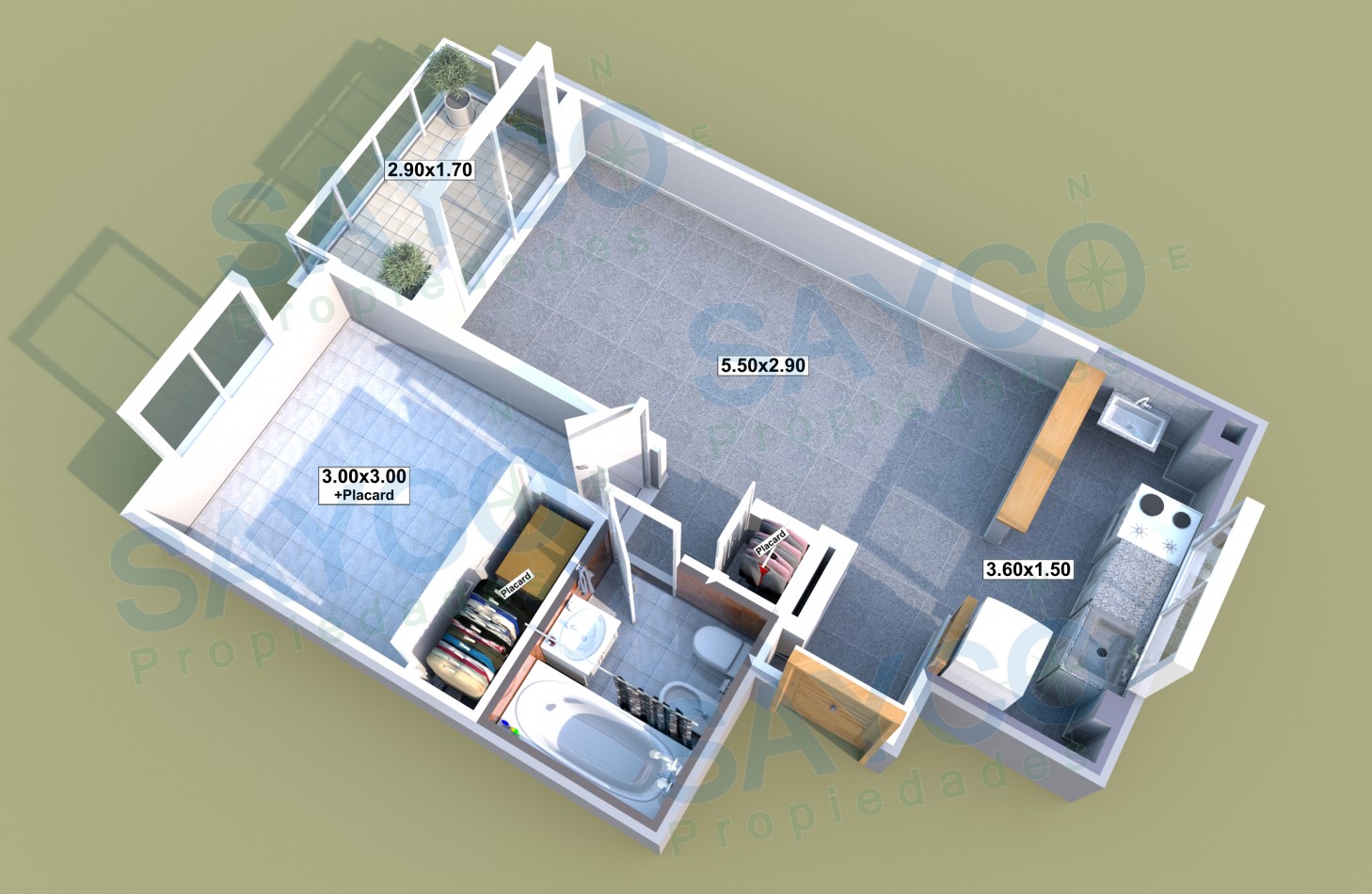 Vendo 2 ambientes c/balcon Apto Profesional