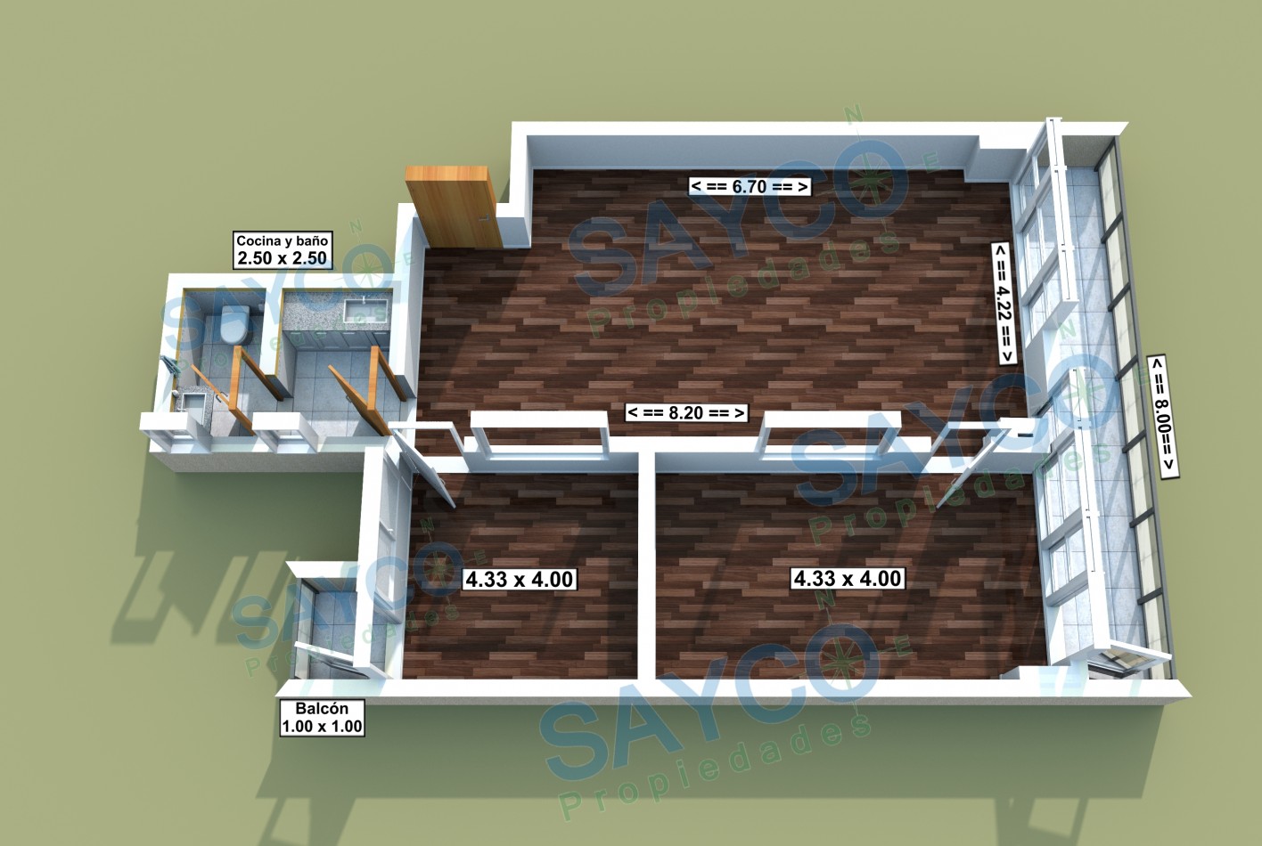 Oficina 72,00 m² Baño Propio - Balcon Corrido Air/ac Impecable