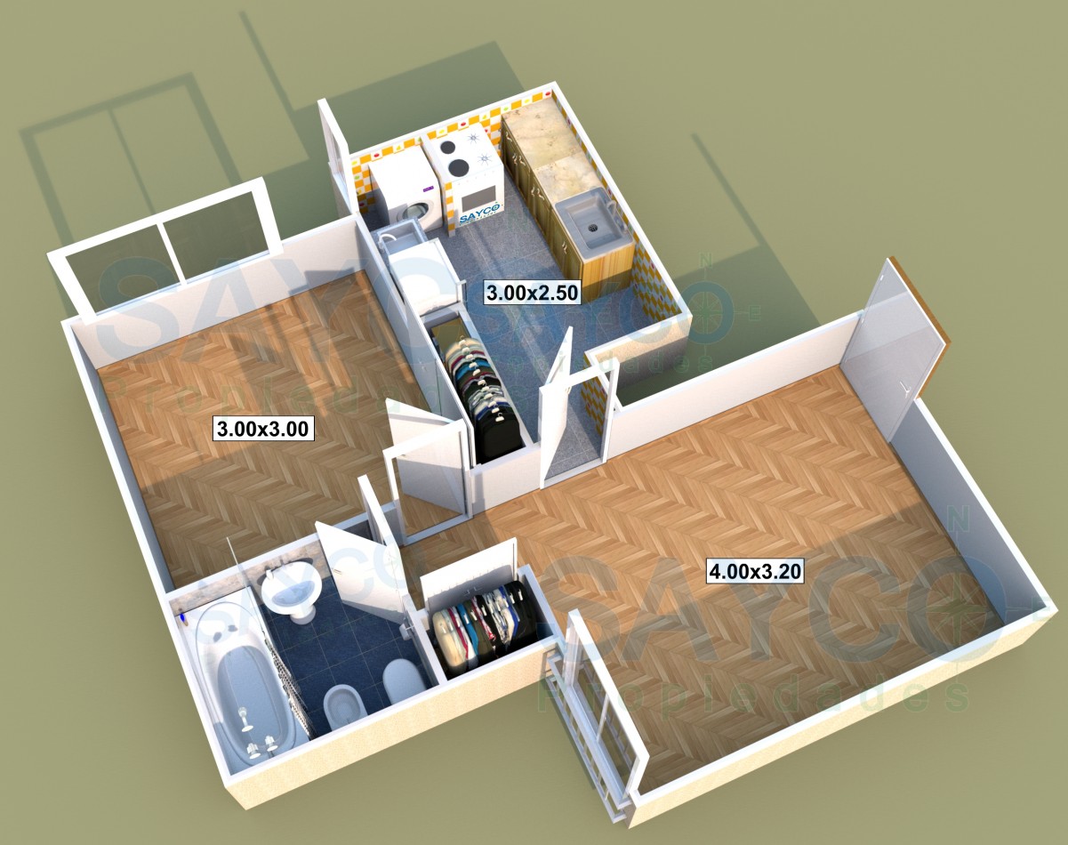 Alquiler 2 ambientes piso 2 lateral