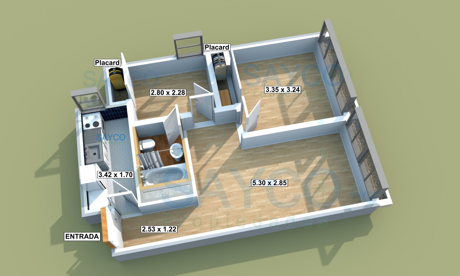 3 Ambientes Apto Prof Sup:51,00 m² Tucuman y Florida