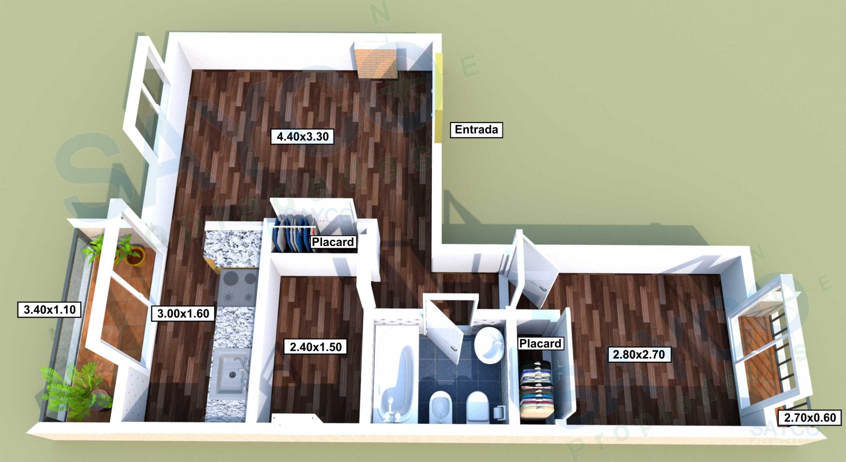 Venta depto 3 Ambientes c/balcon 48m2T 