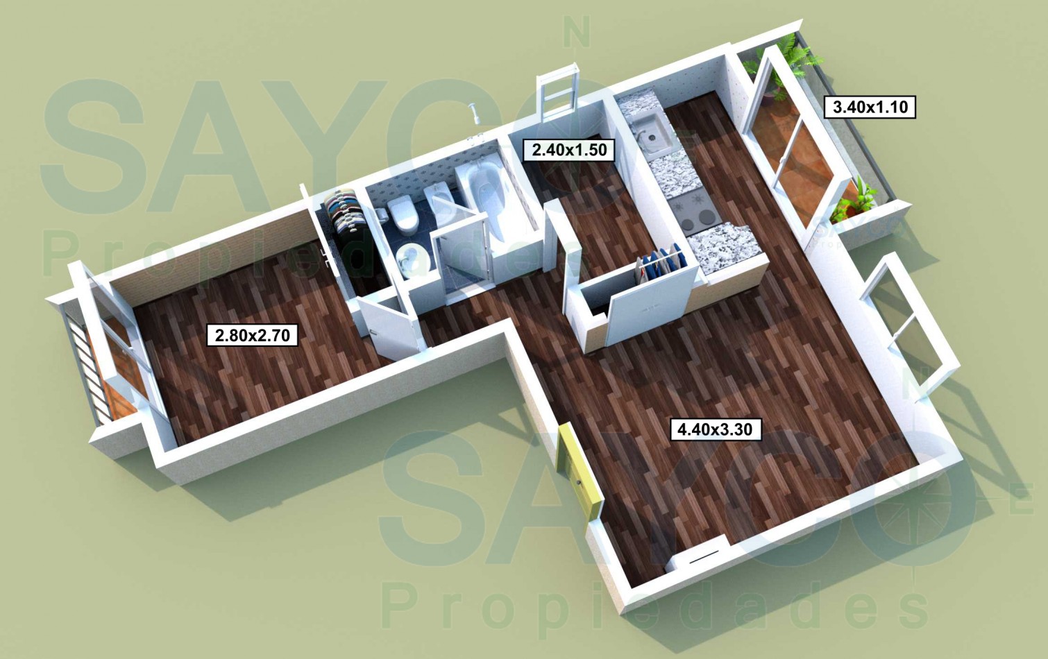 Venta depto 3 Ambientes c/balcon 48m2T 