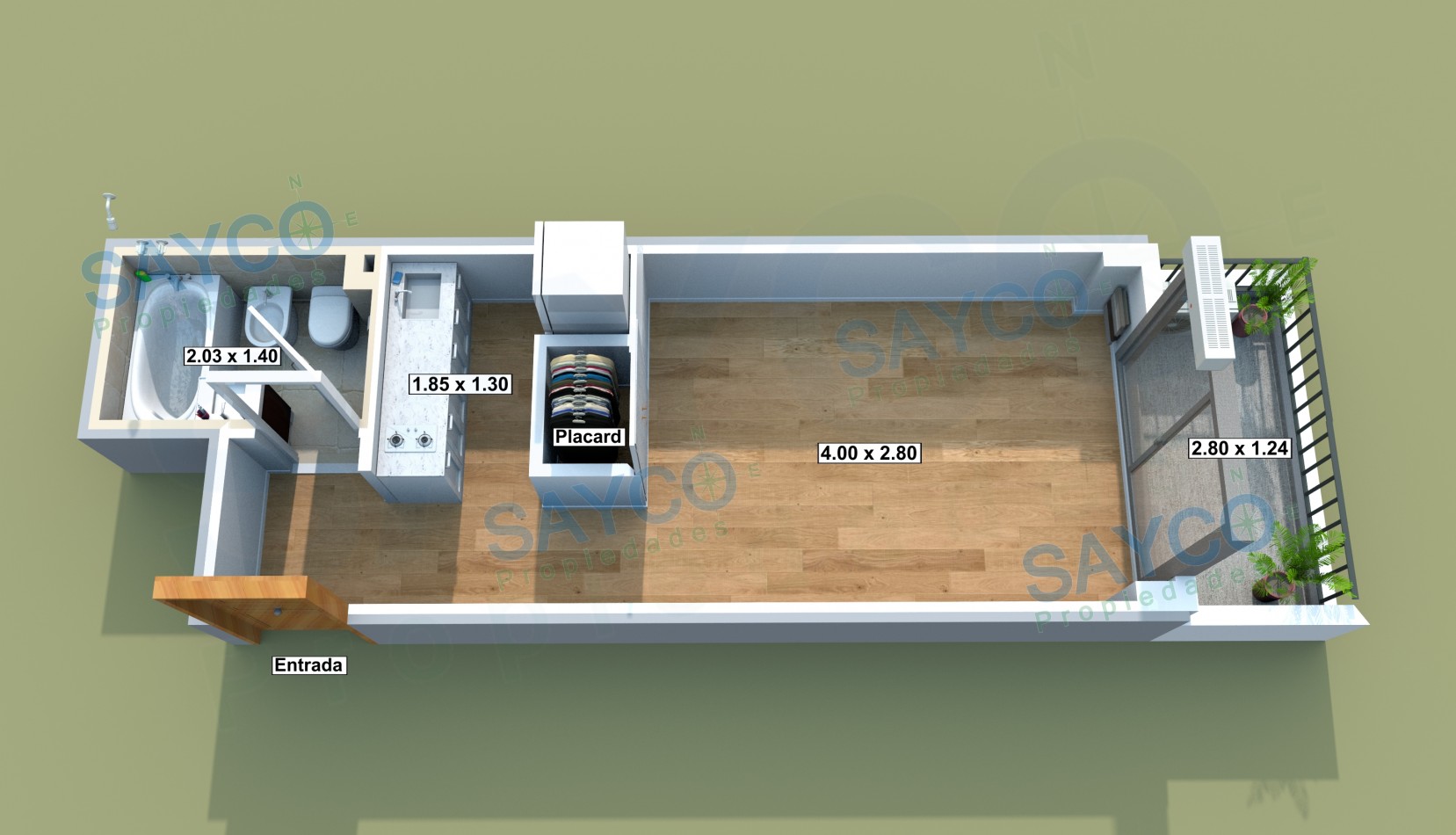 Belgrano Monoambiente, Balcon, Piscina, Cochera, Gas, m Subte D, Vista NE