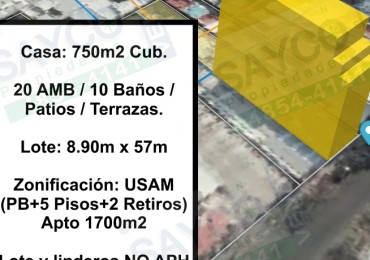 Vendo Terreno 8.90x57 USAM 1700m2 PB+5P+2Retiros.